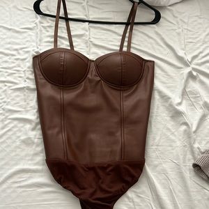 Brown leather bodysuit
